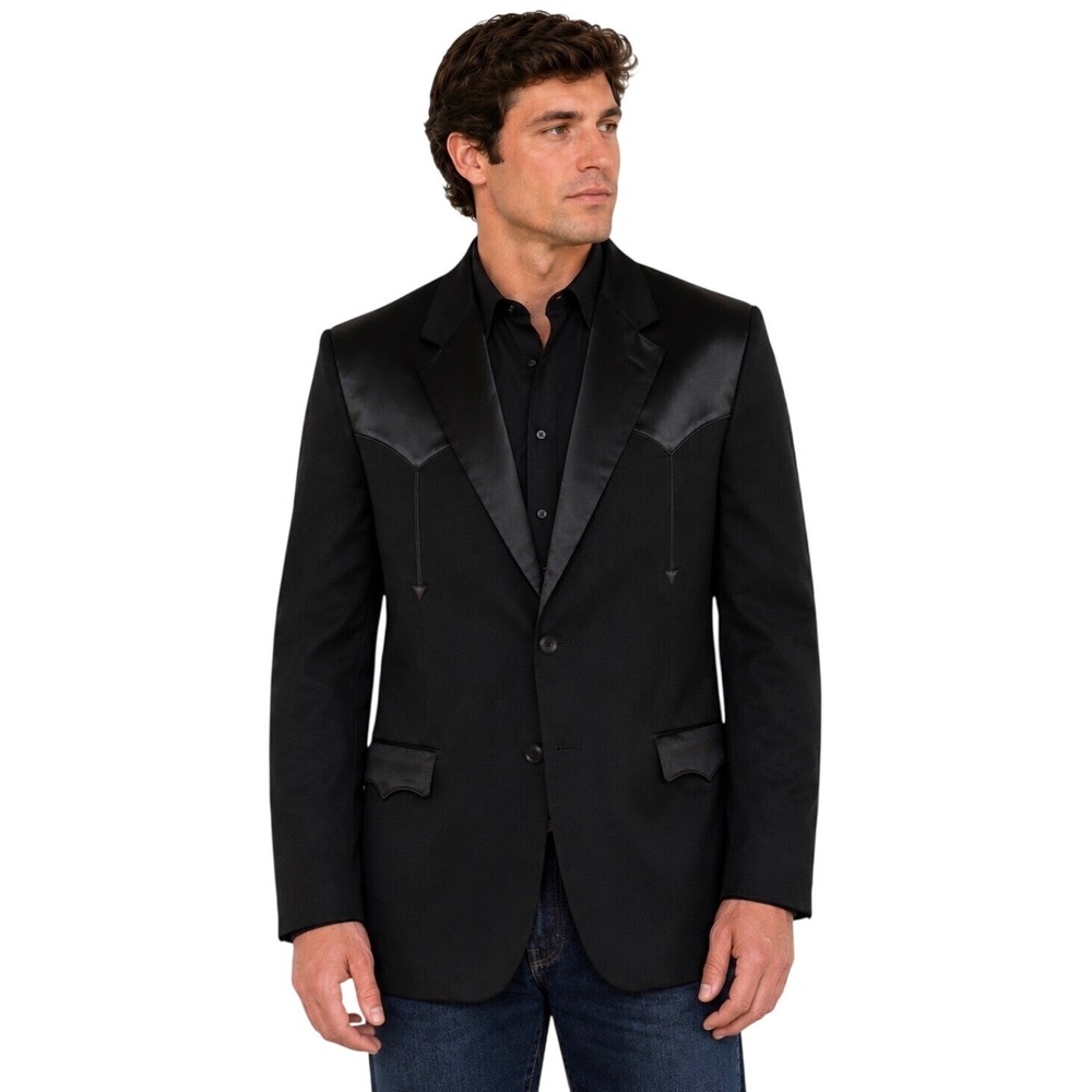 Circle S Dallas Texas Western Blazer Sport Coat Black Wool Blend Mens 40L